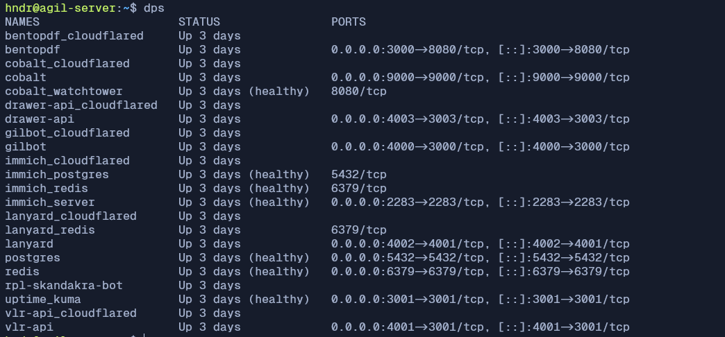 List docker container yang berjalan